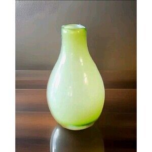 Swedish Modernist Vase Lime Green Cased Tear Drop White Lined Interior 9"  EC